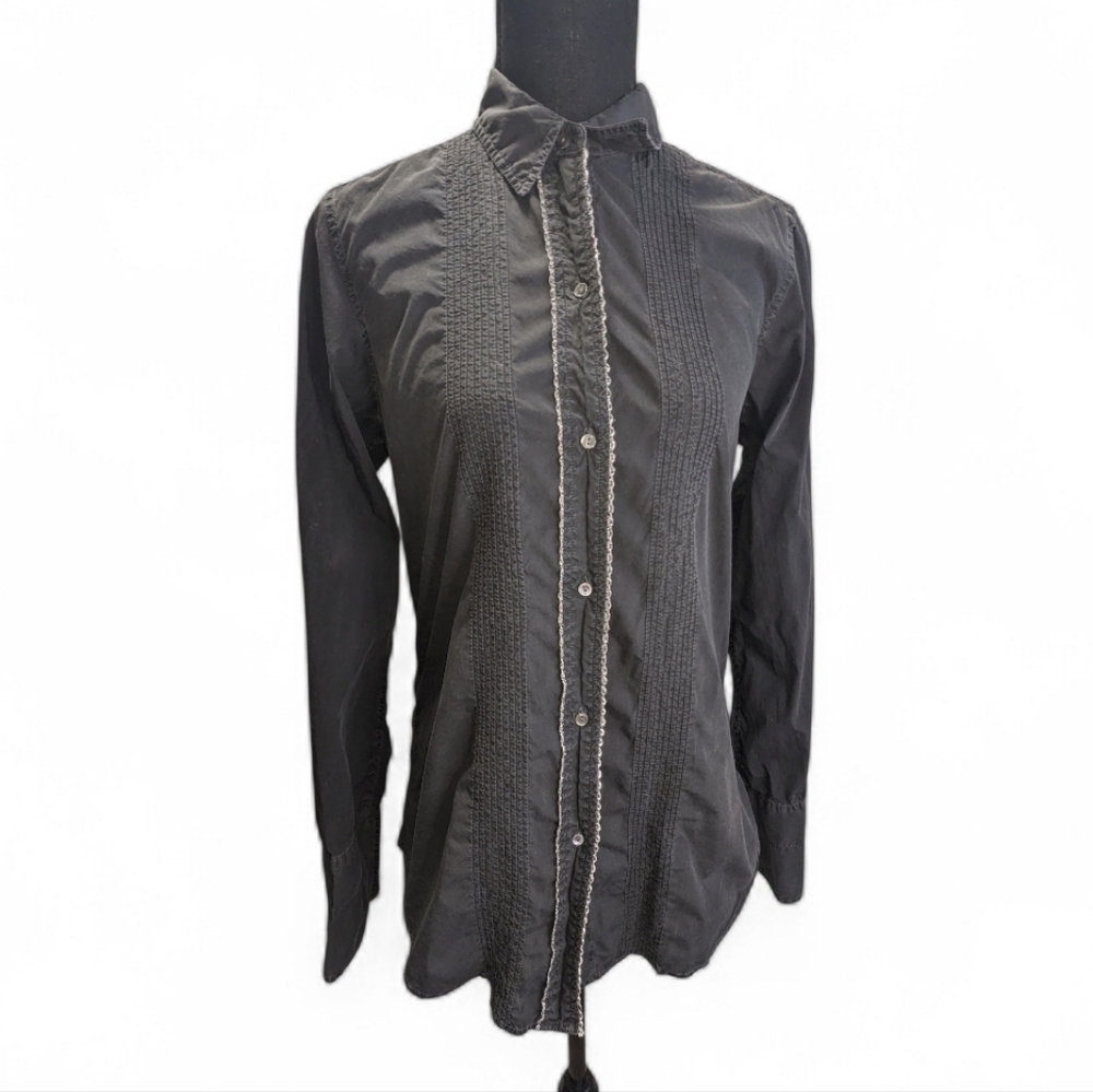 Nili Lotan Black Blouse Burn Out Cotton Style Size M